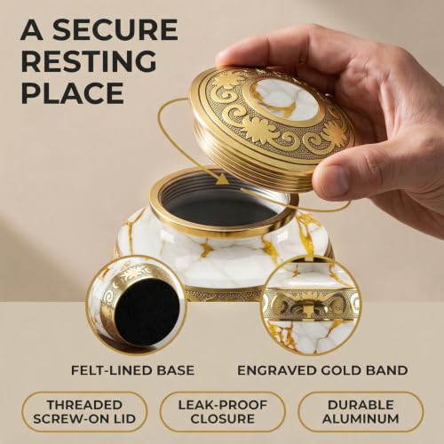Solace Forever Golden Large Cremation Urn for Human Ashes — Elegant Metal Memorial with Threaded Lid