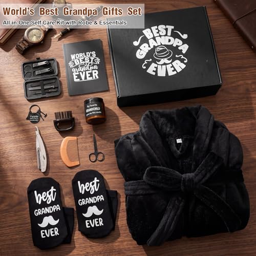 Black Grandpa Fuzzy Robe Candle Gift Set - Birthday Father's Day Basket for Men