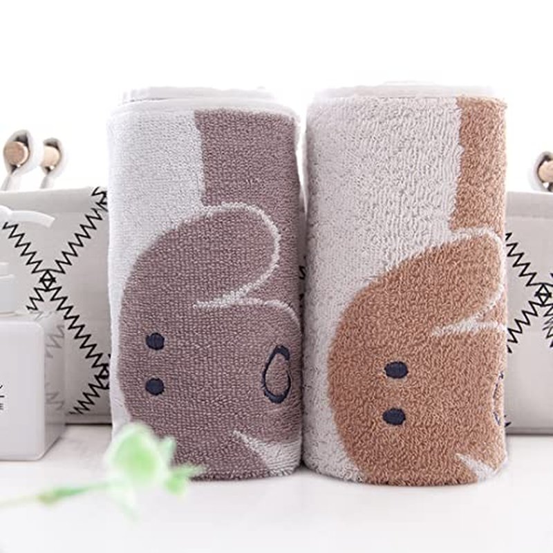 Kissvian 2 Pack Pure Cotton Hand Bath Towel Set, Cartoon Dog Pattern Fingertip Towels Face Cloths, Soft and Absorbent Washcloths for Bathroom, Size 13.4" x 28.4"