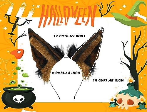 Loiahoer Black & Brown Faux Fur Jackal Ears Headband Halloween Cosplay Accessory