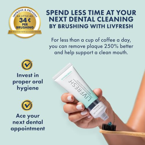 LIVFRESH Wintergreen Toothpaste Gel 1.75oz – Fluoride-Free, Plaque & Tartar Removal, Fresh Breath, Foaming Whitening