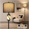 Black 62-Inch Modern Alabaster Floor Lamp with Night Light - Living Room Decor