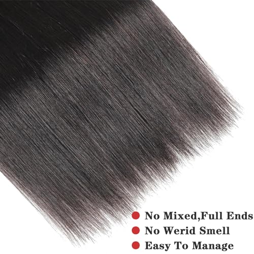 NROOEAY Brazilian Straight Human Hair Bundles 18 Inch Natural Black