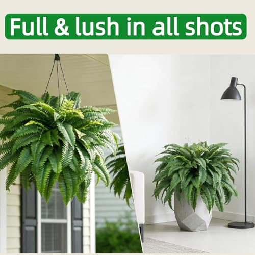 Large UV-Resistant Artificial Fern Plants - Outdoor 54 Inch Set of 2 with 102 Leaves Each