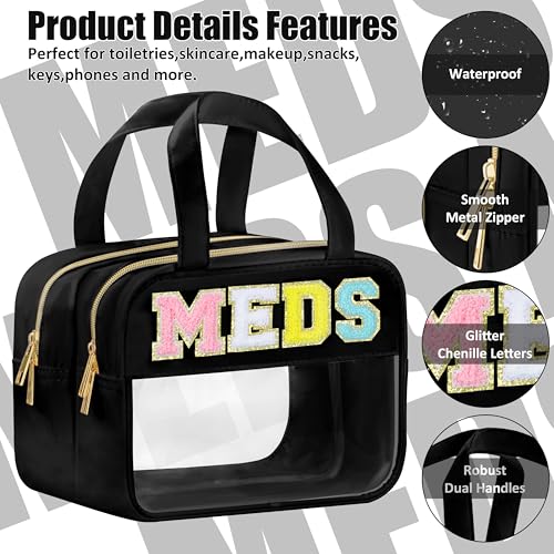 Travel Waterproof Makeup & Meds Bag with Handles - Black-MEDS