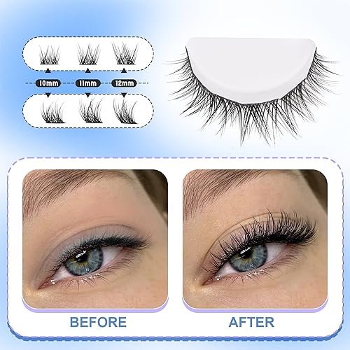 Cluster Lashes Wispy Individual Lashes C-curly Lash Clusters 10-12MM Mixed Lengths Natural Look DIY Eyelash Extensions at Home