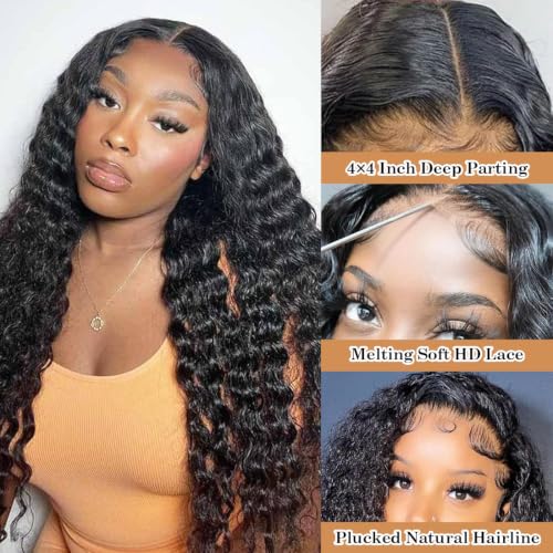 Deep Wave Human Hair Wig 4x4 HD Lace Closure 11/18 Inch - Brazilian Virgin