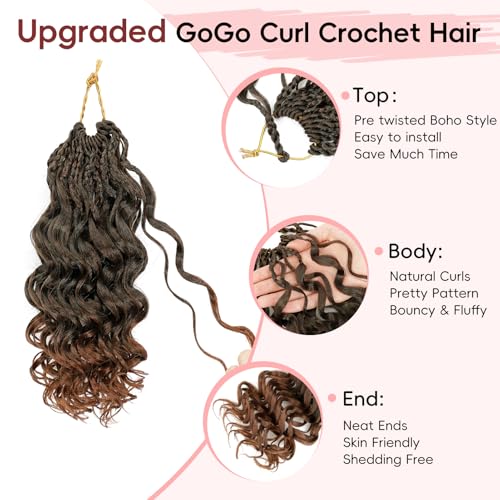 Aoisvk Prelooped GoGo Curl Crochet Hair 10 Inch Pack of 8 - 1B/30 Ombre Short Curly Pretwisted Water Wave Boho Hair Extensions