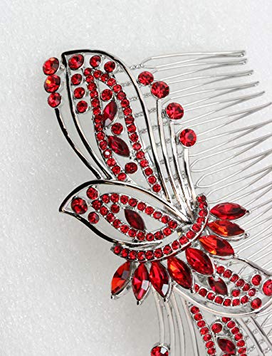 Red Rhinestone Floral Hair Comb - Bridal Wedding Prom Hair Accessory Variation of THIS listing