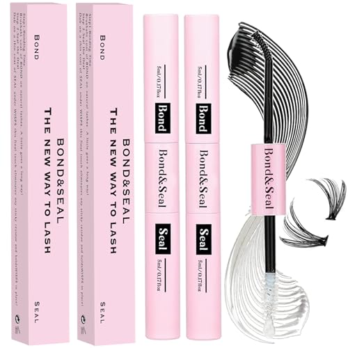 Lash Bond and Seal Kit 2Pcs DIY Lash Extension Waterproof Lashe Cluster Glue 72h Hold Portable Individual Lash Glue for Eyelash Extensions Beginners Black Bond&Clear Seal(5ml+5ml£©