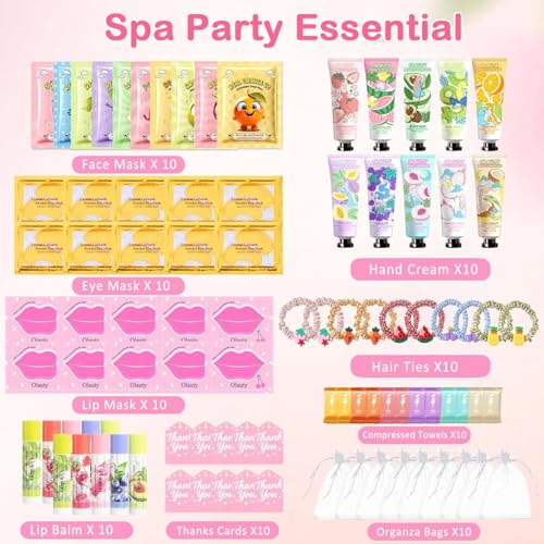 Firstfly 90Pcs Pink Spa Skincare Set for Kids & Teens - Party Favors, Masks, Lip Balm, Hand Cream, Stocking Stuffers