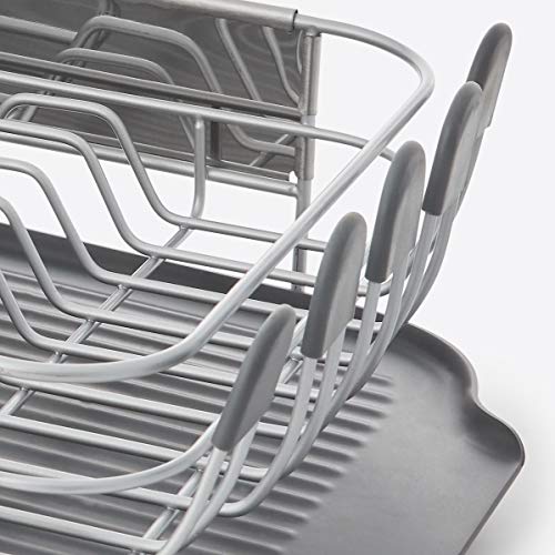 KitchenAid Compact Gray Dish Rack - Space Saving Rust-Resistant with Drain Board & Flatware Caddy - 16.06-Inch