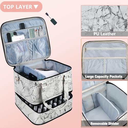 Large Nail Polish Organizer Case with 84+ Bottles & Lamp Storage - White 84Bottles