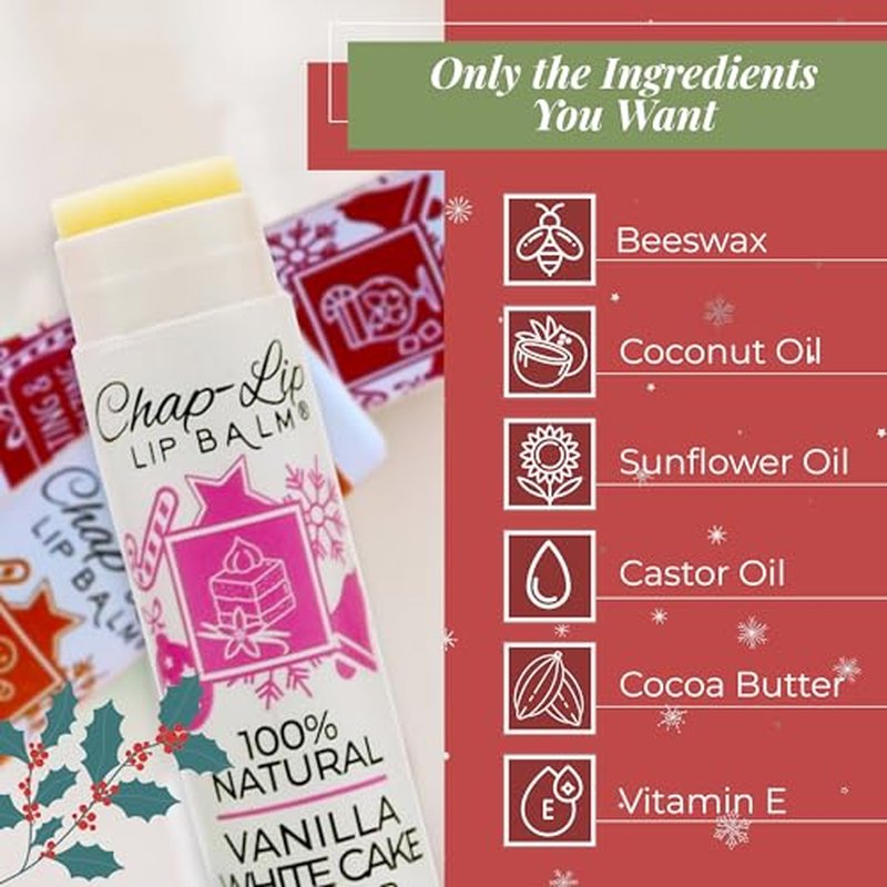 100% Natural Lip Balm Set - Beeswax Natural Christmas Gifts for Her - Lip Moisturizer for Dry Lips, Cocoa Butter - Petroleum Free, 24 Count, 2 Pack