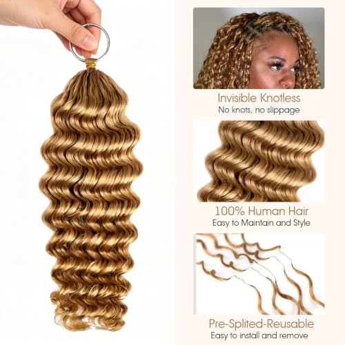 DonsiRol 12in Deep Wave 50g Human Crochet Hair #27 Honey Blonde, Reusable Knotless Feather Hair