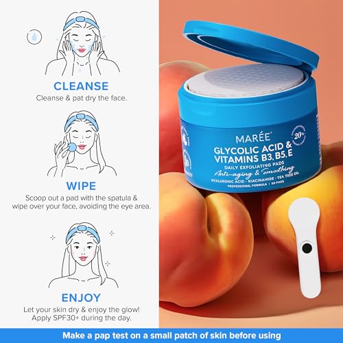 MAREE Skincare Bundle - Eye Gels, Facial Polish - Under Eye Gels for Puffy Eyes & Dark Circles - Glycolic Acid Peel Pads - Marine Collagen & Hyaluronic Acid - Salicylic Acid & Vitamins E, B3, B5
