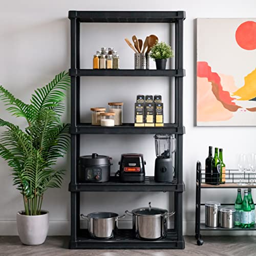 IRIS USA Heavy Duty Plastic Storage Shelves - 73 inch Tall Black Garage & Home Organizer