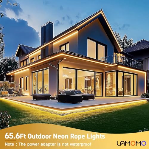 Lamomo LED Strip Lights 65.6ft Warm White Dimmable Waterproof Neon Rope