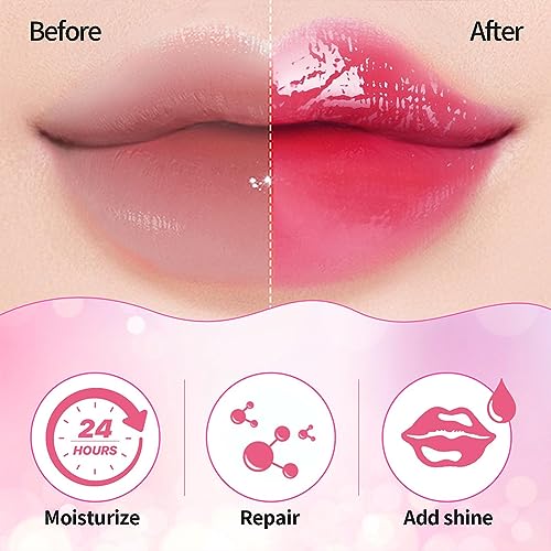 GECOMO Hydrating Lip Glow Oil, Moisturizing Lip Glow Oil, Nourishing Glossy Transparent Lip Oil, Plumping Lip Oil, Lip Balm, Non-sticky Tinted Toot Lip Balm for Lip Care (RASPBERRY) 0.2 OZ