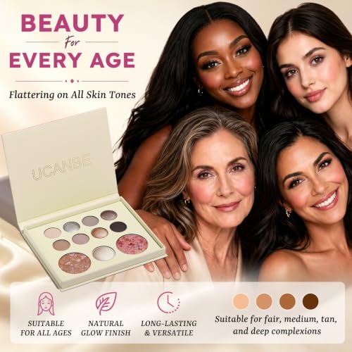 Neutral Taupe Eyeshadow Palette Set with Blush Bronzer Highlighter & Brushes - 11 Colors