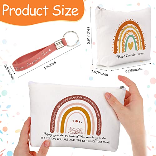 Fumete 20 Pcs Daycare Teacher Gifts Bulk, Inspirational Rainbow Makeup Bags, Silicone Keychains Zipper Canvas Pencil Pouch for Employee Appreciation Thank You Gift Birthday Womens History Month Gifts