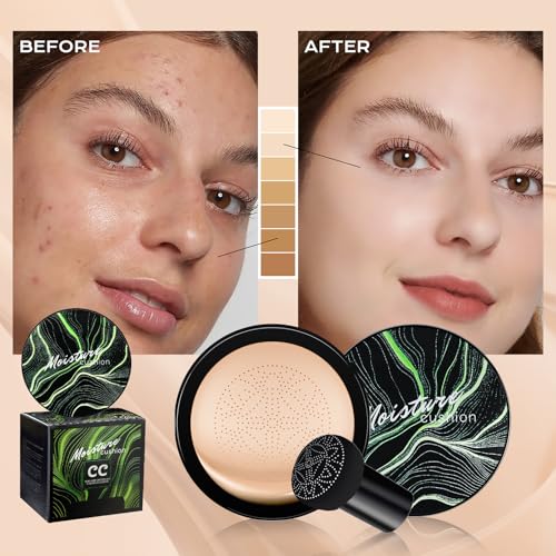 Mushroom Head Air Cushion CC Cream - Tattoo Cover up BB Cream Foundation Makeup Moisturizing Concealer Long-Lasting, Cushion Foundation Full Coverage Self Adjusting (Natural)