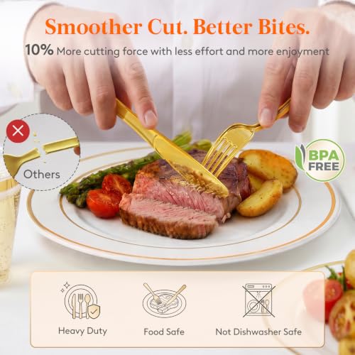 Lifewit Gold Disposable Dinnerware Set for 50 Guests - Plastic Plates & Cutlery