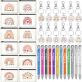 Chunful 36 Pcs Rainbow Canvas Makeup Bags Inspirational Gifts Bulk Keychains and Pastel Pens Motivational Cosmetic Bag for Women Appreciation Gifts Birthday Party Favors