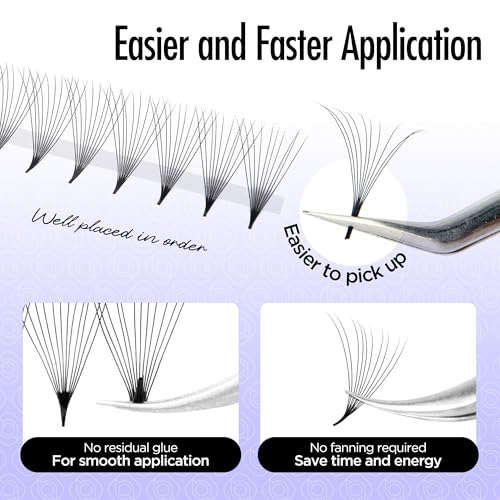 BEYELIAN Premade Volume Eyelash Extensions Mixed Tray 1000 Fans 9-16mm 0.07mm 10D C Curl Premade Fans Eyelash Extensions Handmade Promade Loose Fans Thin Base