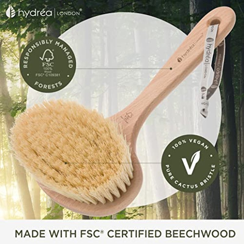 Hydr?a London Professional Dry Skin Detox Body Brush with Extra Long Cactus Bristles