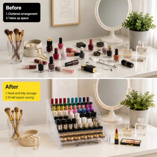 2 Pack Acrylic Nail Polish Organizer Holder Rack 7 Tiers, Clear Display Stand for Bottles & Makeup