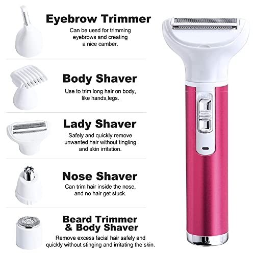 5 in 1 Electric Razor for Women Removal for Body Nose Hair Trimmer Face Shavers Eyebrow Legs Armpit Bikini Area Pubic Underarms Painless Rechargeable Portable Facial Hair Removal