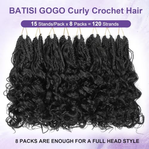 Pre-Looped Short Curly Crochet Hair 8 Packs 120 Strands - Natural Black 10 Inch - Boho Box Braids