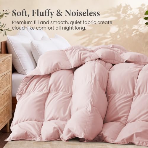 Pink Queen Size Down Comforter - All Season Goose Feather & Fiber Fill