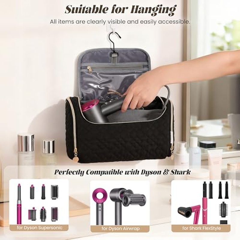 All-in-One Airwrap Travel Bag & Organizer | Large Capacity Padded Case for Dyson Airwrap & Shark FlexStyle Stylers, with Customizable Dividers & Side Pockets (Black)