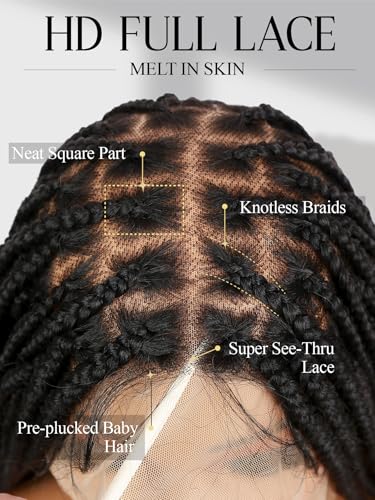 Full Lace Box Braided Wig for Women - 34 Inch Knotless Square Part with Baby Hair - Black / 34