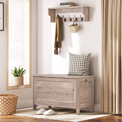 Toy Storage Chest with Safety Hinge - Retro Wooden Look, Greige, 29.9x15.7x18.9 Inches - Entryway & Toy Organizer - Supports 330 lb - Easy Assembly