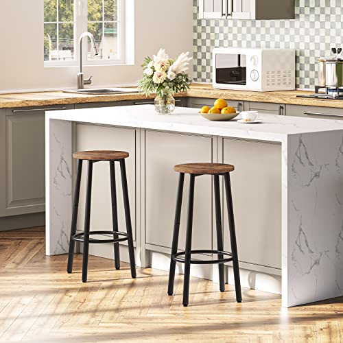 Rustic Brown Set of 4 Bar Stools with Footrest - Kitchen & Dining Height Chairs