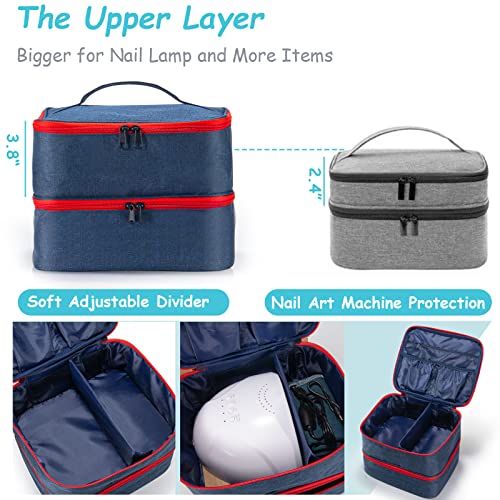 Nail Polish Organizer Bag, Nail Polish Organizer Case, Double Layer Nail Polish Storage Fits a Nail Lamp, Holds 30 Bottles (15ml/0.5 fl.oz), Storage Travel, Navy Blue