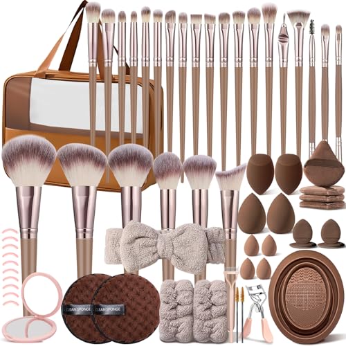 KUORYZAL Brown Makeup Brushes Set 63Pcs with Case - Professional Synthetic Face & Eye Brush Kit (5123K)