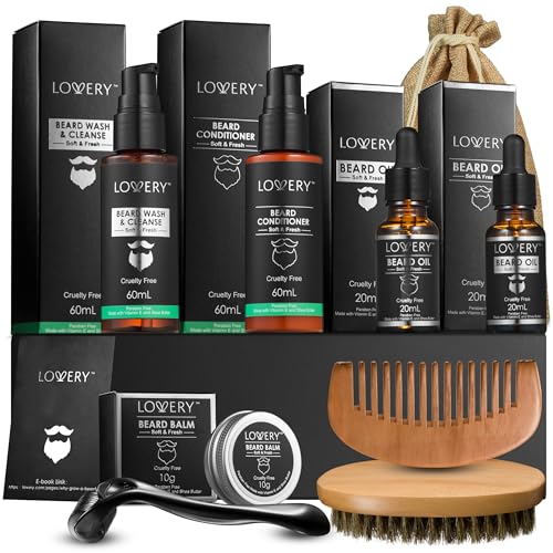 Men's Beard Grooming Kit with Black Variation - Oil, Balm, Wash, Brush & More