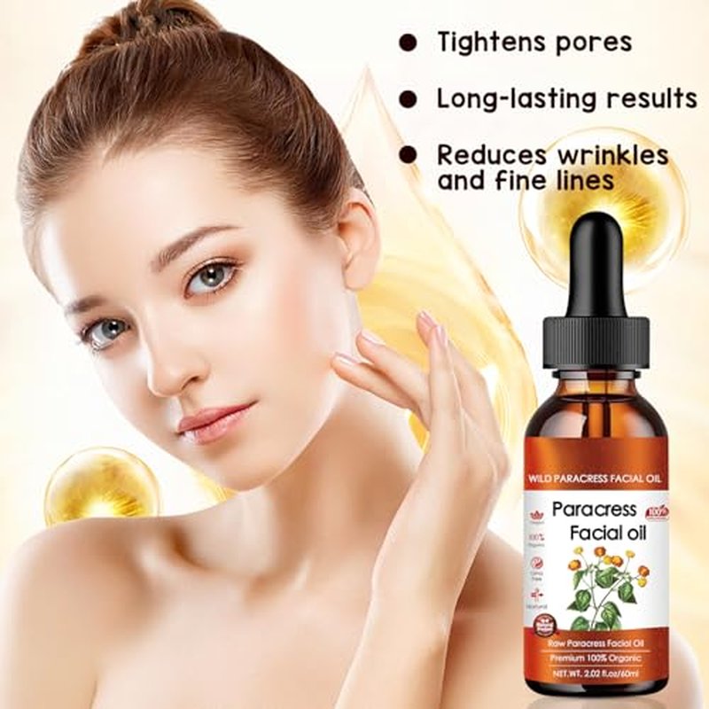 100% Pure Organic Paracress Facial Oil - Anti-Aging Moisturizing Essential Oil with Spilanthes Acmella Oleracea Flower & MCT Oil for Wrinkle Reduction, Moisturizing & Glowing Skin Face Oil (2pcs)