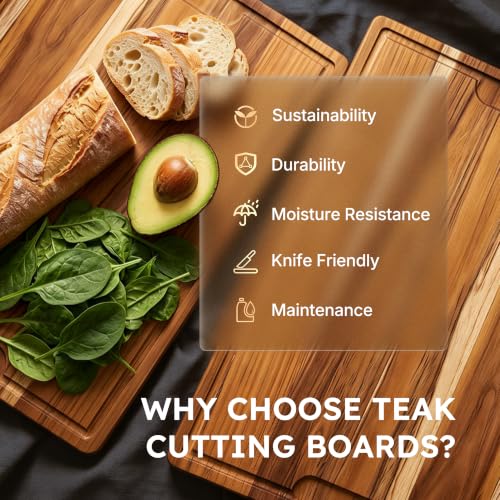 24 x 18 Inch Teak Cutting Board with Juice Groove - Butcher Block, Professional Kitchen Prep, Heavy Duty