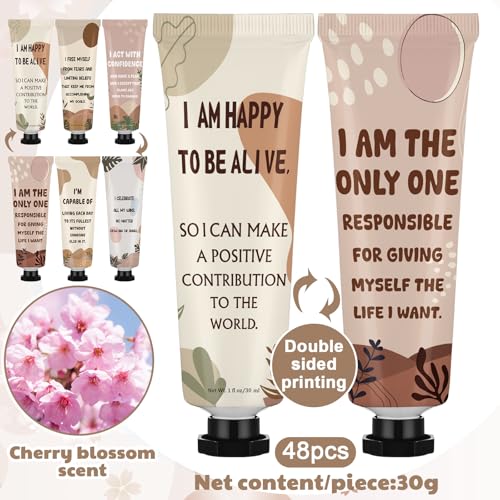 Loopeer 48 Pcs Positive Affirmation Gifts Bulk Hand Cream Gift Set Small Motivational Stress Relief Gift for Coworker Staff Teacher Nurse Women Dry Cracked Hands Travel Size Moisturizing