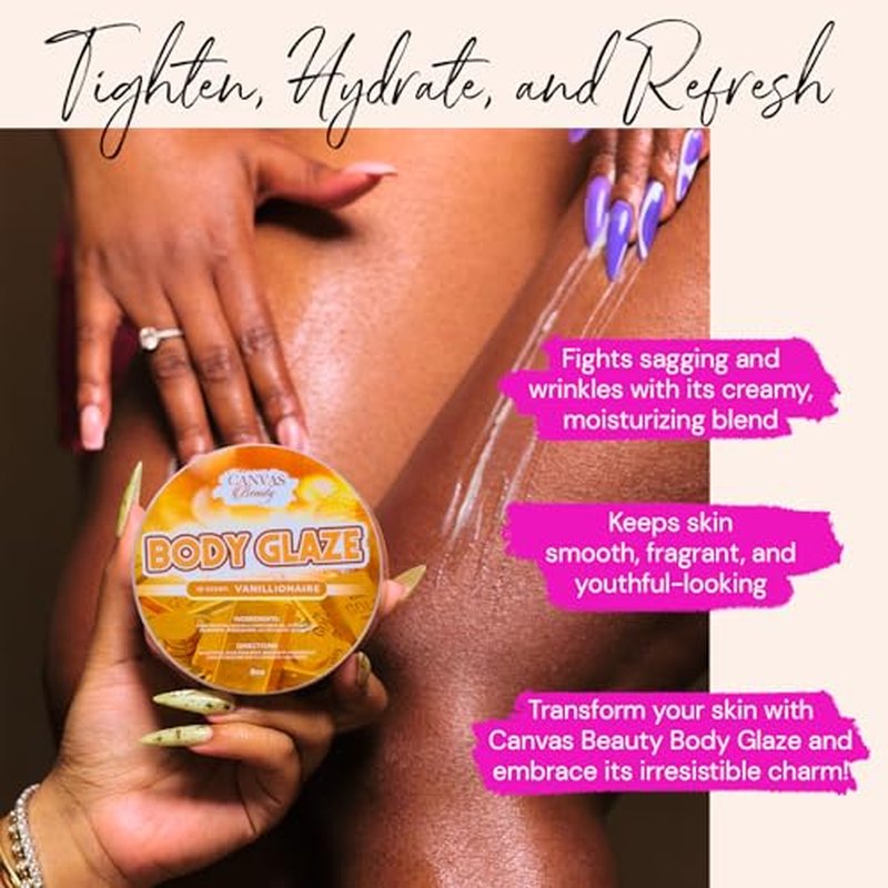 Canvas Beauty Body Glaze, Moisturizing Non-Greasy Body Butter for Women With Beeswax, Jojoba Oil, and Rice Bran for Soft and Glowy Skin (VANILLIONAIRE)
