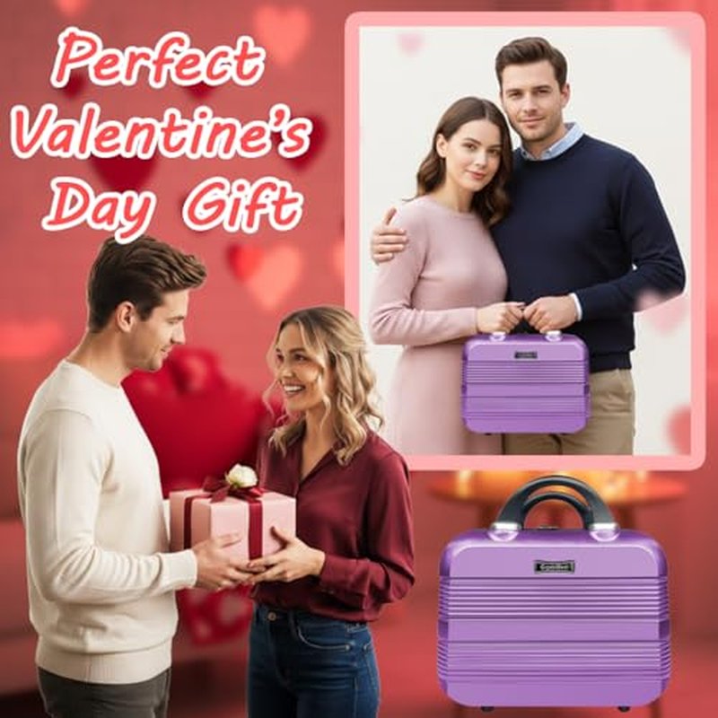 14" Portable Hard Shell Makeup Travel Case - Stylish PC+ABS Cosmetic Organizer for Women - Scratch-Resistant, Elastic Strap, Mini Suitcase - Perfect for Romantic Gifts£¨Futuristic Purple£©