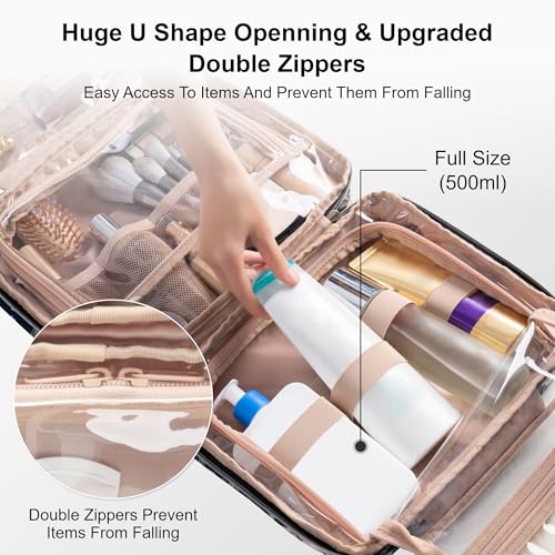 Everfun Hanging Toiletry Bag for Travel, 12x9x4.5 inch Large Capacity Cosmetic Organizer with Leakproof Wet/Dry Compartment, Waterproof Dopp Kit Toiletries Bag for Women Animal lmprint