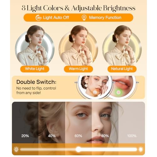 Gospire 9¡± Wall Mounted Lighted Makeup Mirror with Magnification 10X, 7in Height Adjustable Vanity Lighted Mirrors for Bathroom Wall, 360¡Æ Extended Arm Shaving Wall Mirror with Lights - Chrome