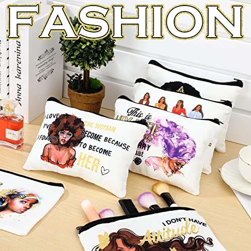 Umigy 12 Pcs African Girl Makeup Bags Black Girl African Gifts Afro Melanin Art Cosmetic Canvas Bags Funny Cute Reusable Toiletry Pouch Organizer Black Owned Business Gift for Women(Stylish Style)