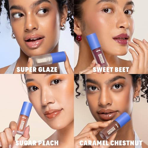 Vegan Squalane Lip Oil Set - Sweet Beet, Sugar Peach & Caramel Chestnut - Non-Sticky Lip Gloss